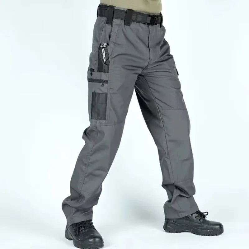 Water-Resistant Straight Leg Cargo Trousers – Utility Pants with Pockets for Work and Outdoor Activities