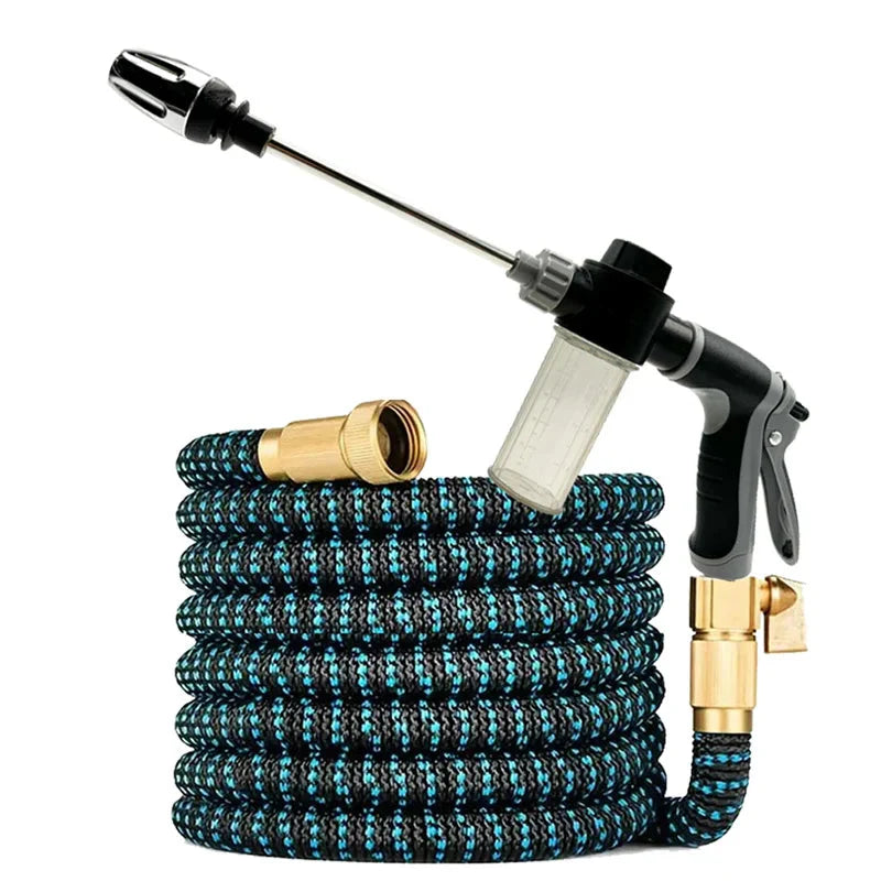 High-Pressure Spray Gun with Expandable Garden Hose – Triples in Length