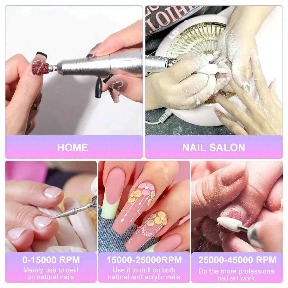 LCD Display Cordless Nail Drill – 45,000 RPM Speed