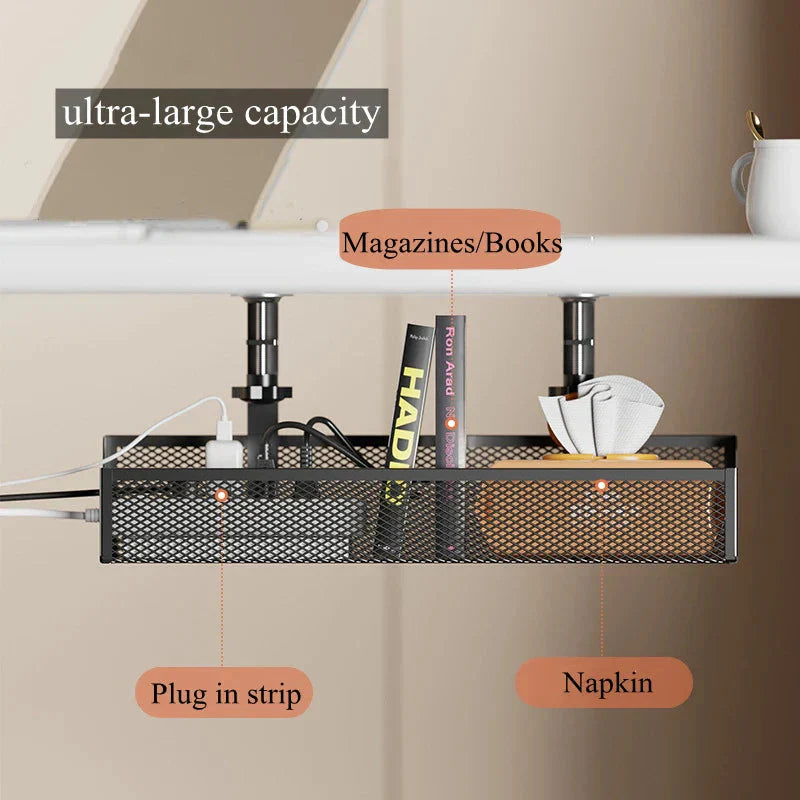Under-Desk Cable Organizer Basket – No Drill Installation