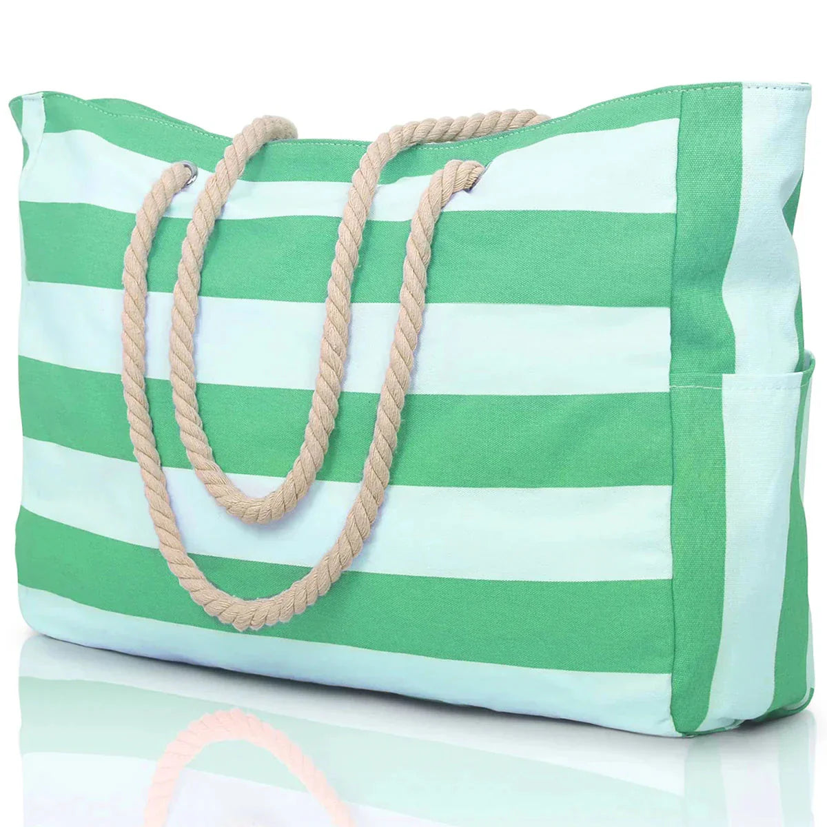 Zippered Canvas Tote Bag with Stripes for Beach Use