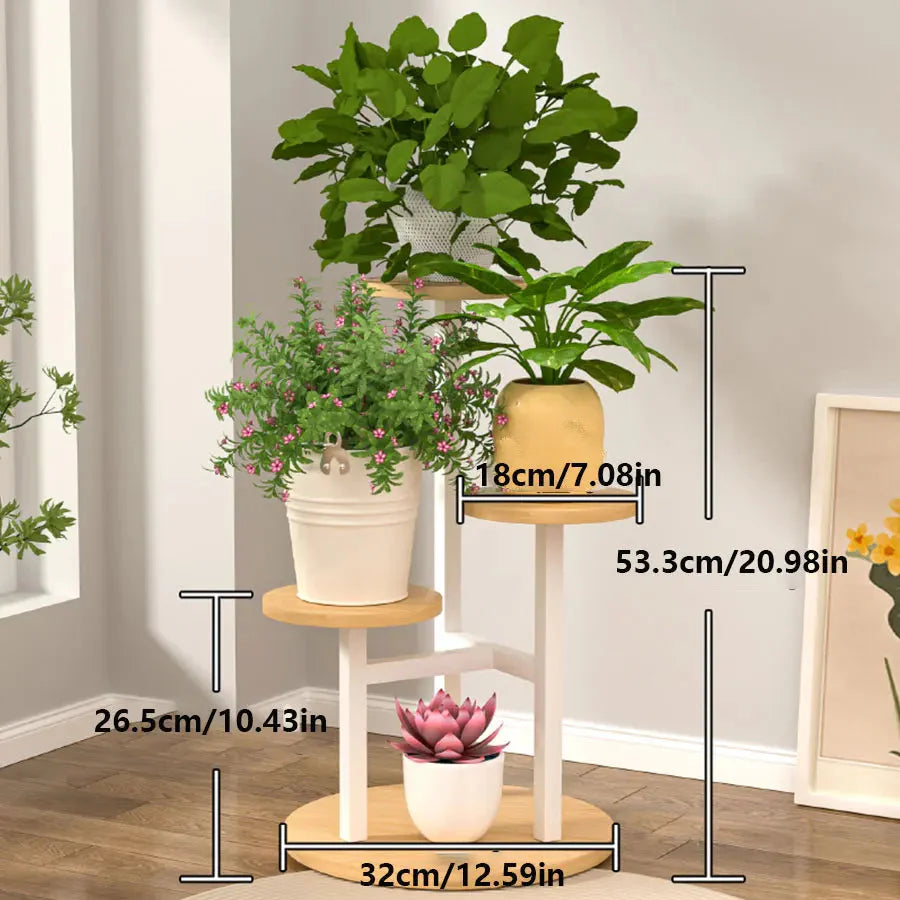 Round Wooden Shelves on Metal Frame – 4-Tier Plant Stand, 3 Colors