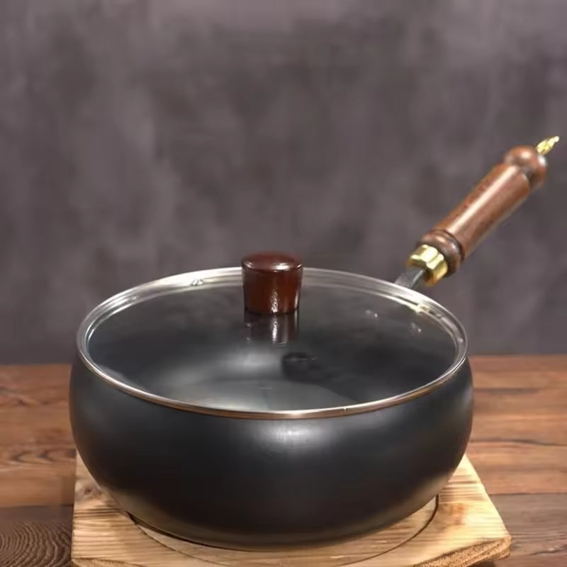 Uncoated Cast Iron Skillet with Wooden Handle