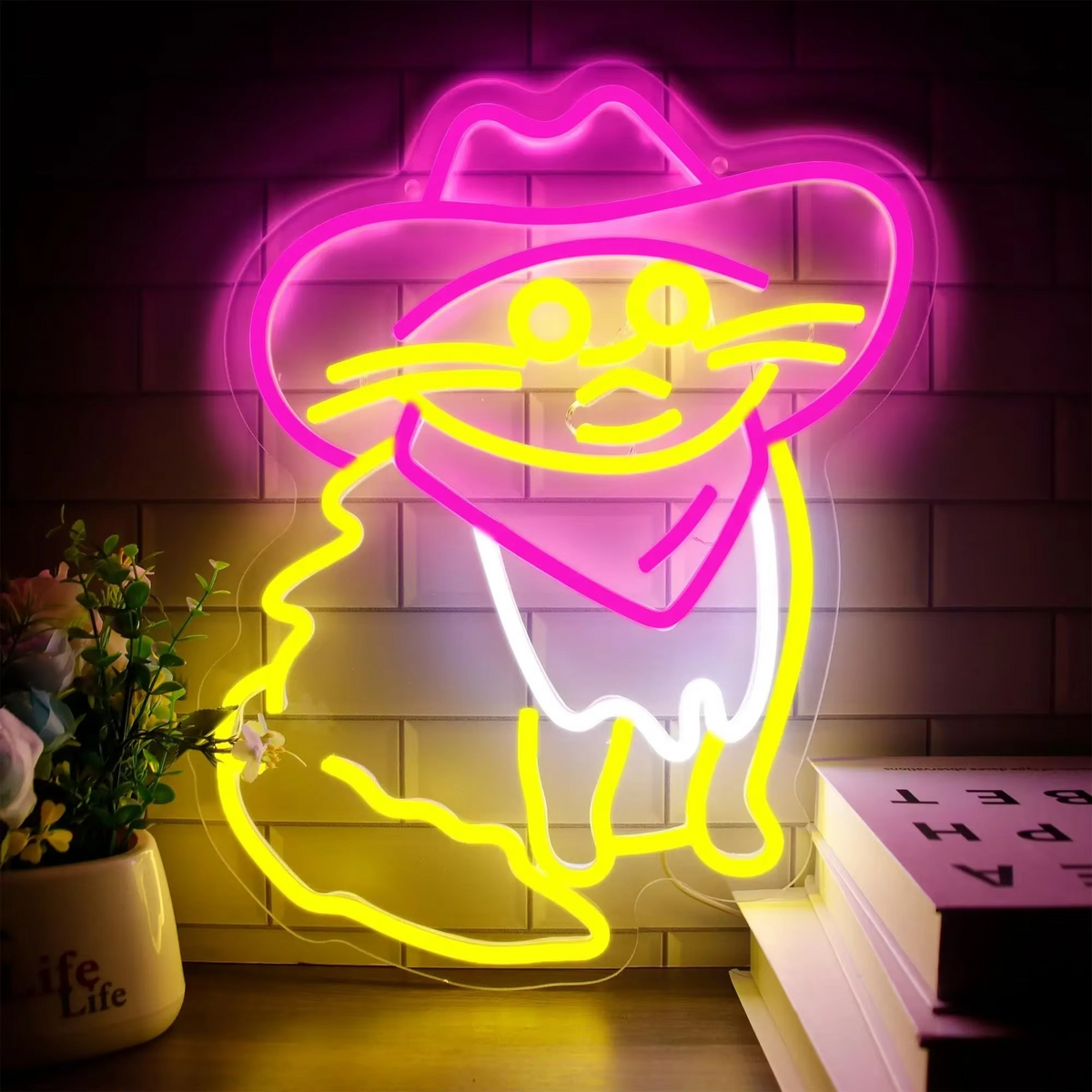 LED Neon Light in Cowboy Cat Design – Dimmable with USB Power