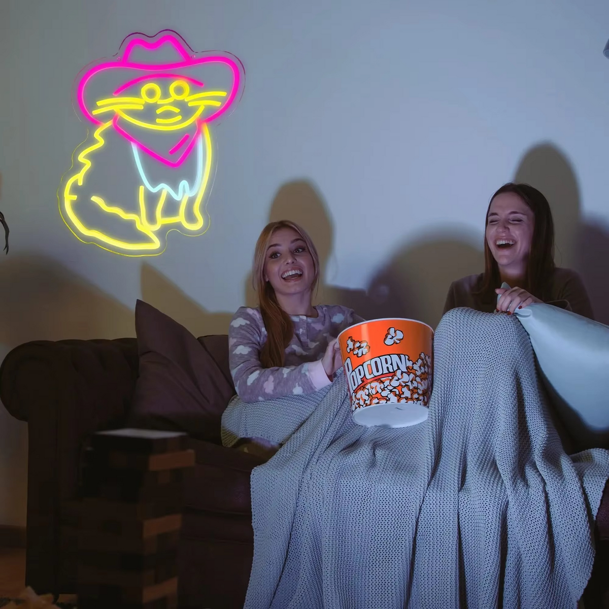 LED Neon Light in Cowboy Cat Design – Dimmable with USB Power
