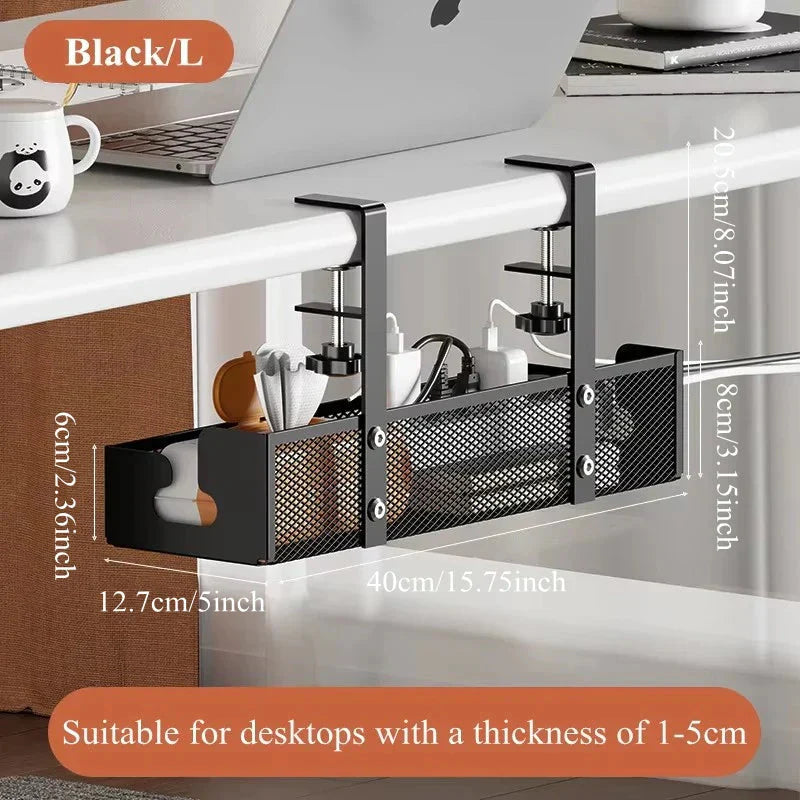 Under-Desk Cable Organizer Basket – No Drill Installation