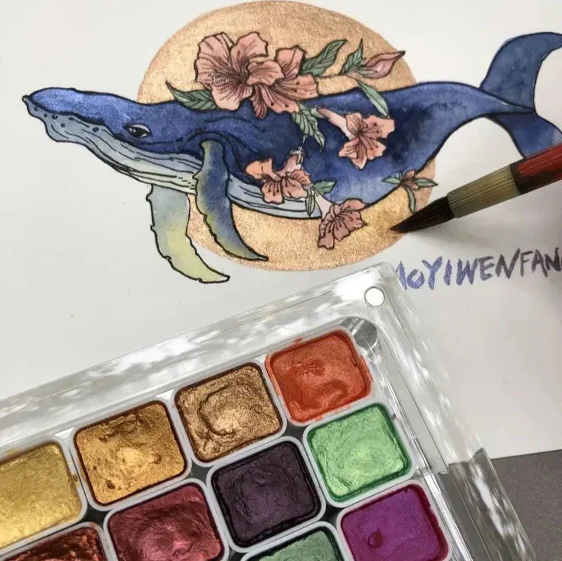 Metallic Pigment Kit – 10 Shimmering Colors with Mixing Palette