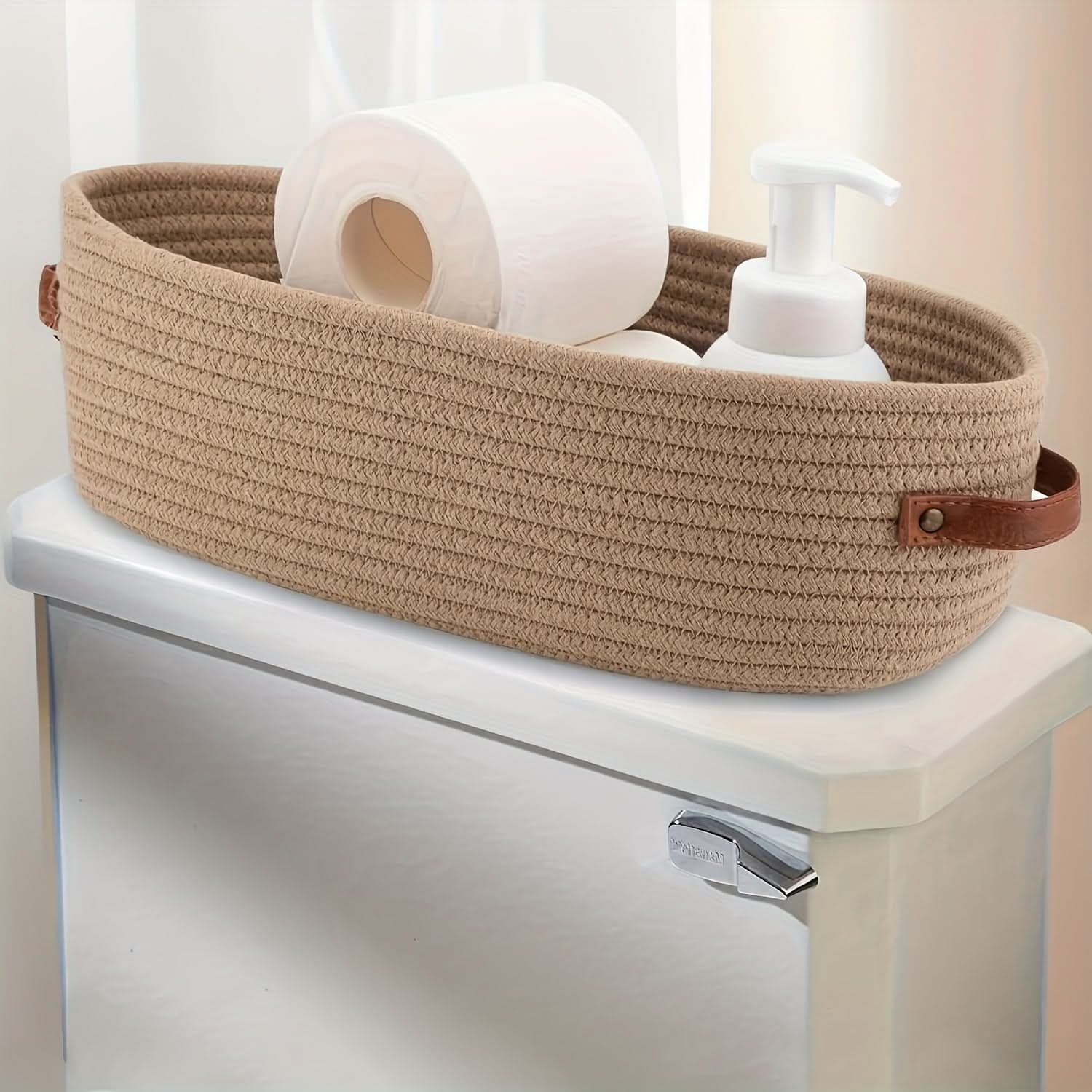 Oval Woven Basket for Organizing Bathroom Essentials