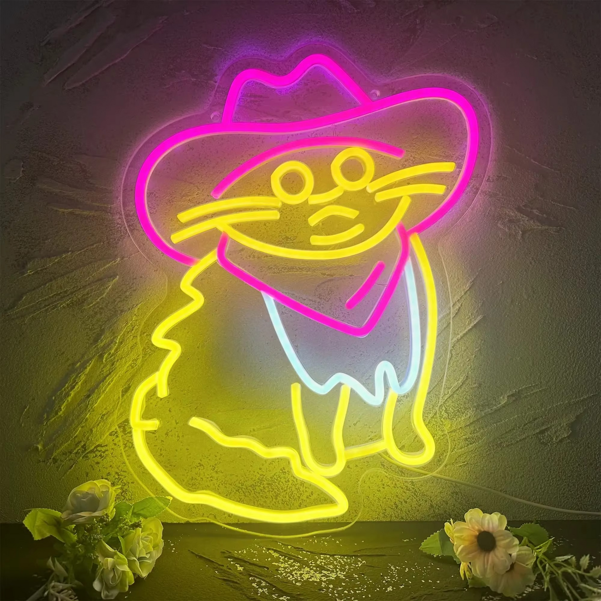 LED Neon Light in Cowboy Cat Design – Dimmable with USB Power