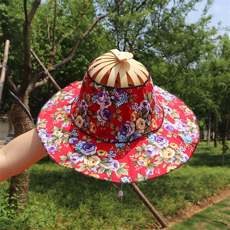 Floral Patterned Foldable Sun Hat Made of Bamboo