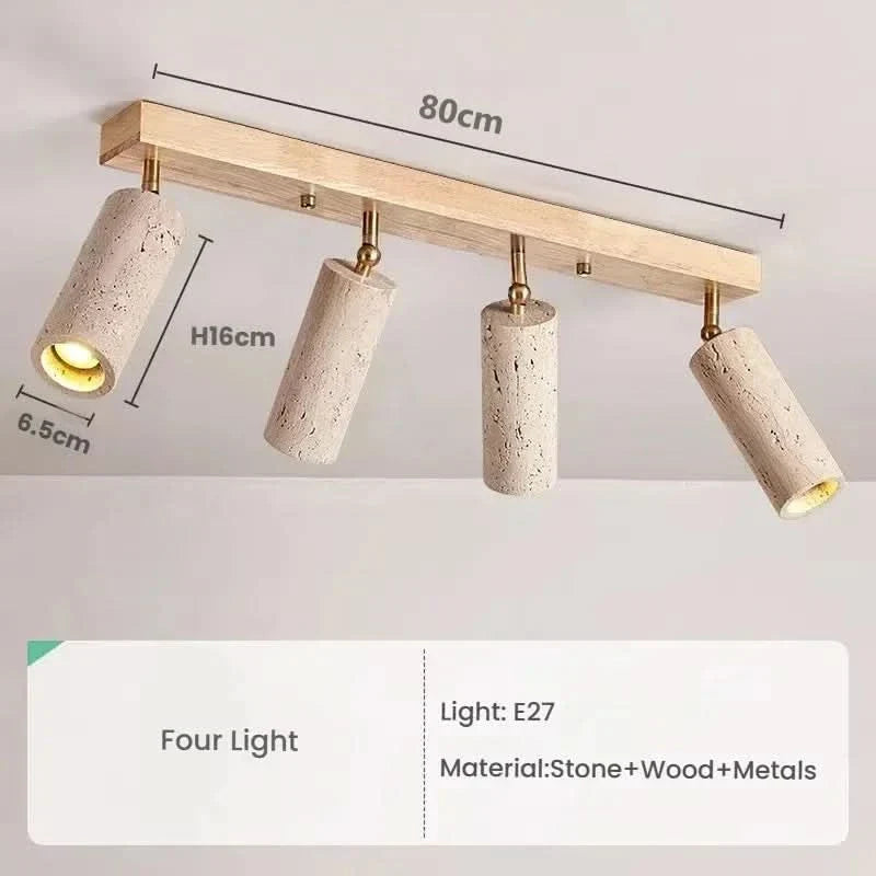 3-Light LED Ceiling Spotlight in Wabi Sabi Style with Travertine Finish