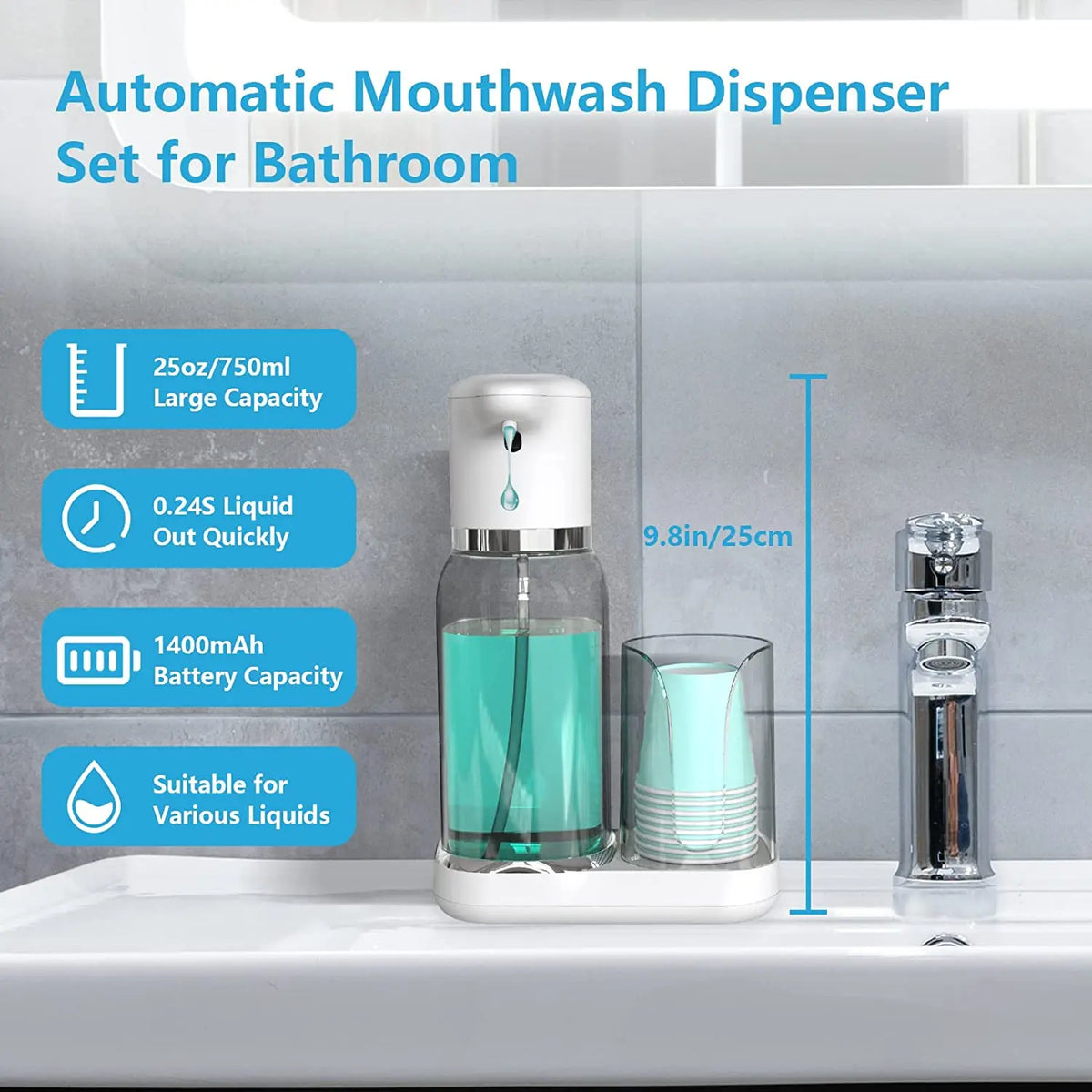 Touchless Oral Rinse Station - Automatic Mouthwash Dispenser for Bathroom