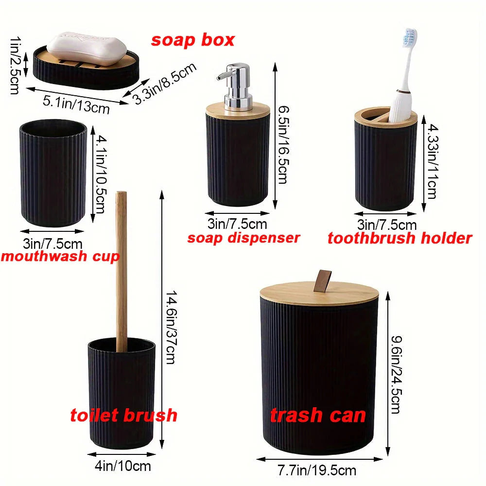6-Piece Bathroom Collection with Bamboo Details
