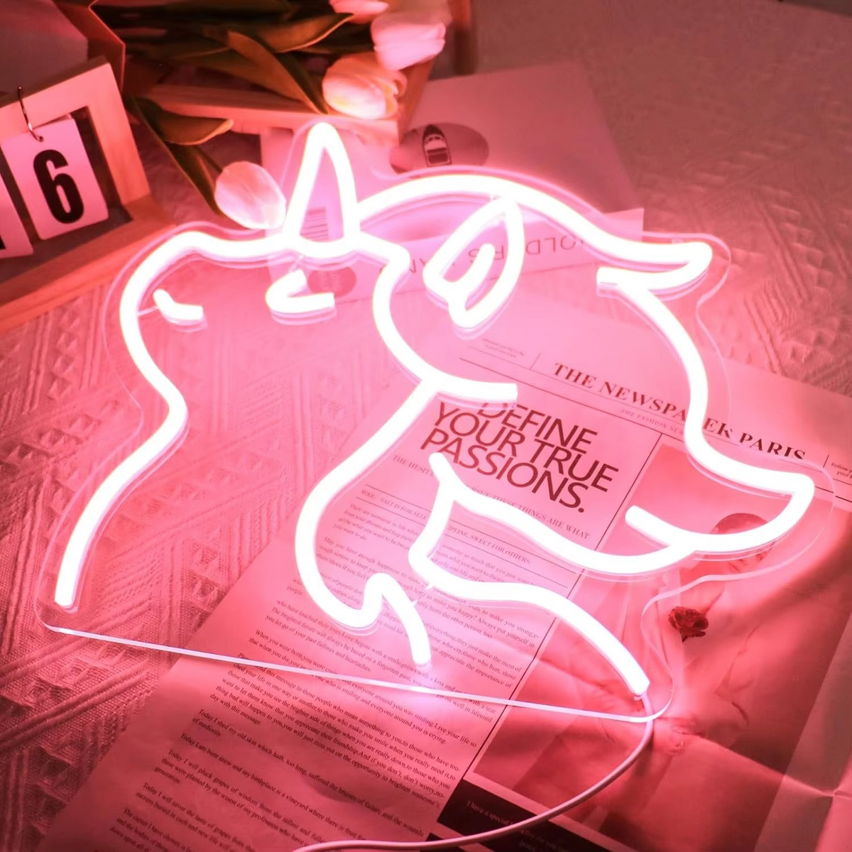 Neon Unicorn Light Sign with Dimmer Control and Wall Mounting Option