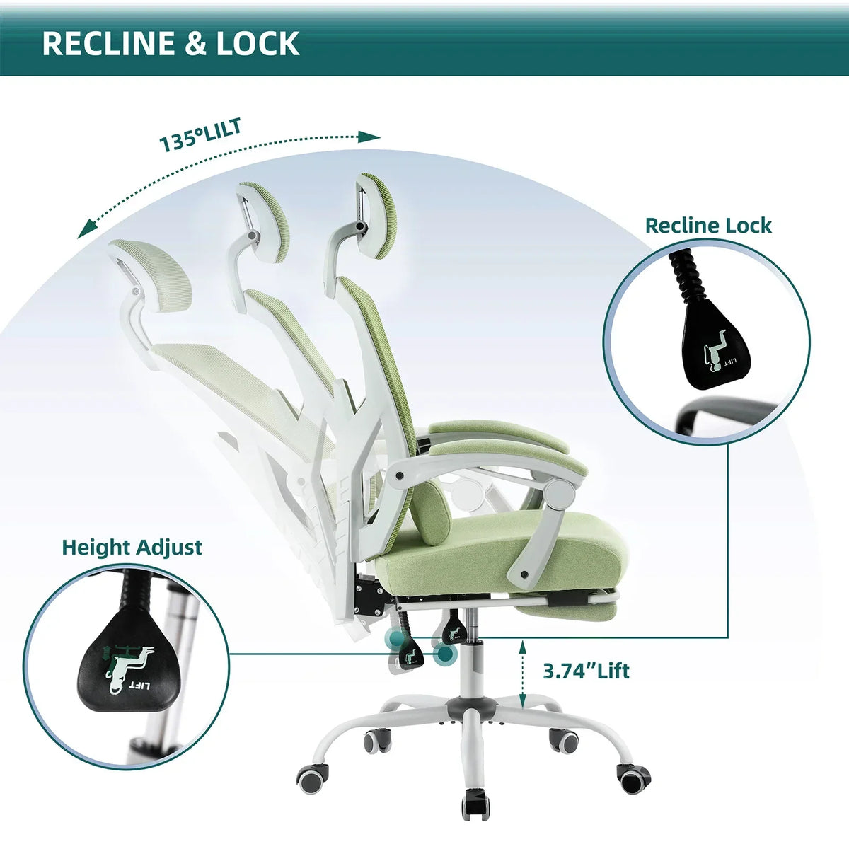 Mesh Gaming Chair with High Back, Lumbar Support, and Reclining Feature