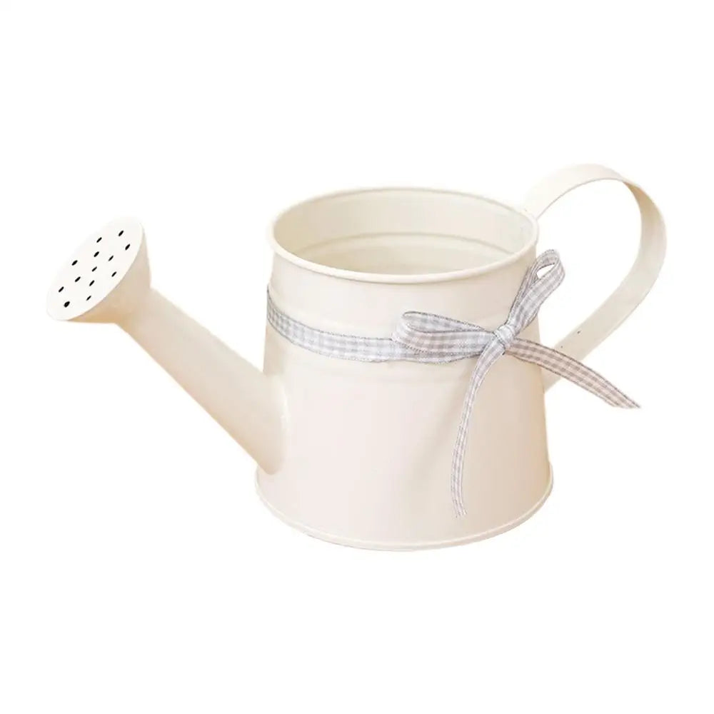 Ribbon Bow Adorned Decorative Metal Watering Can