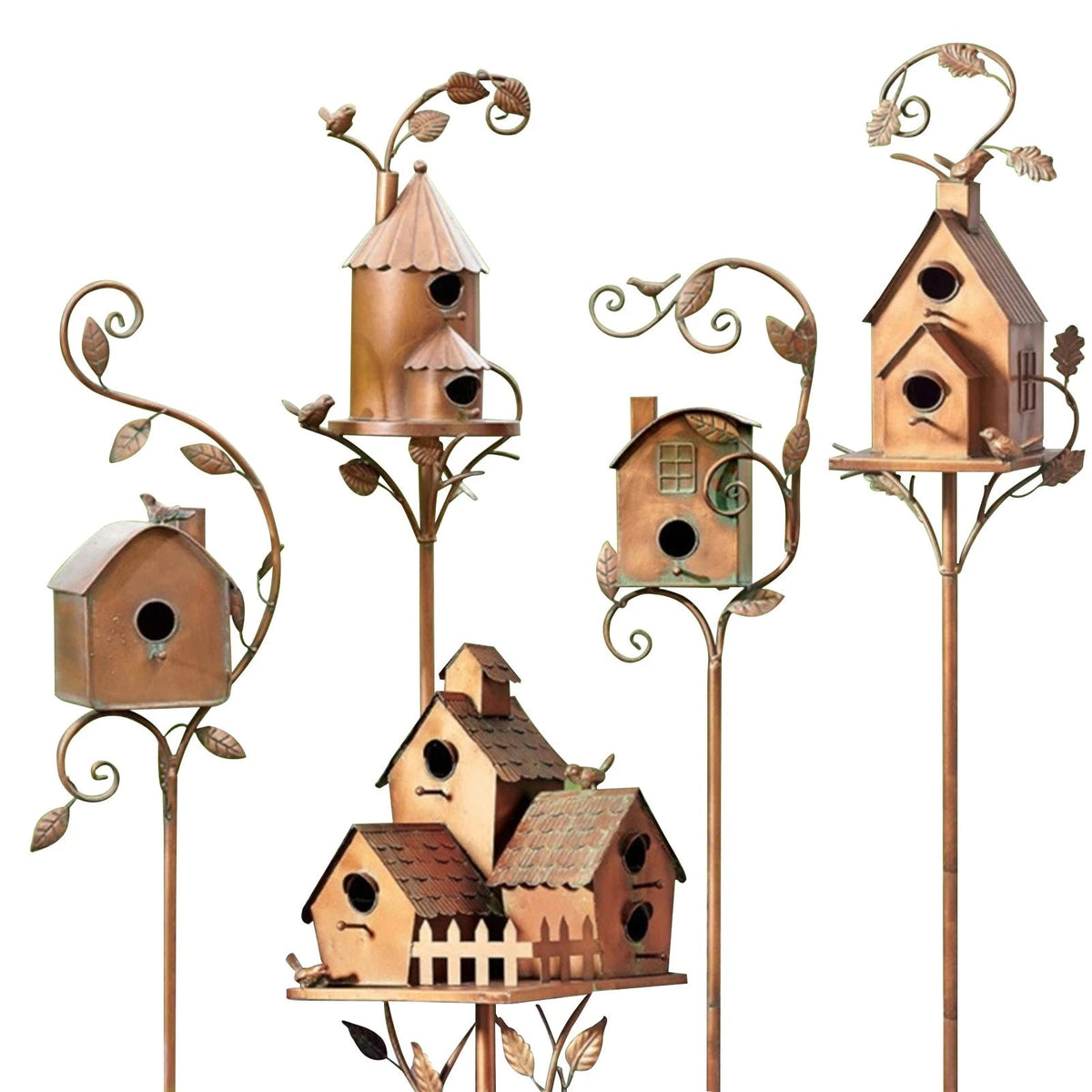 Handcrafted Garden Stake Birdhouse – Decorative Metal Feeder Sculpture for Outdoor Spaces