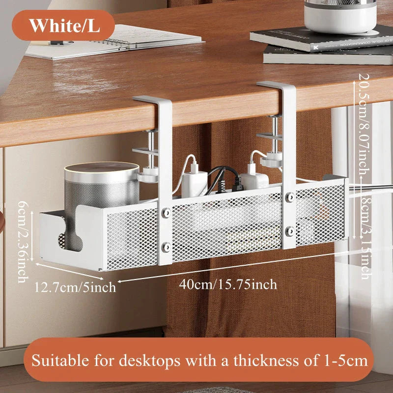 Under-Desk Cable Organizer Basket – No Drill Installation