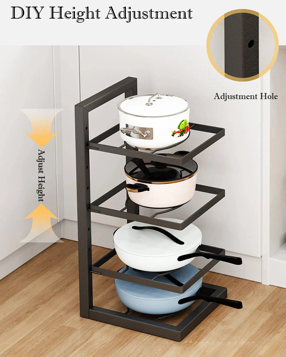 Adjustable Height Pot and Pan Organizer – Neatly Arrange Your Kitchen