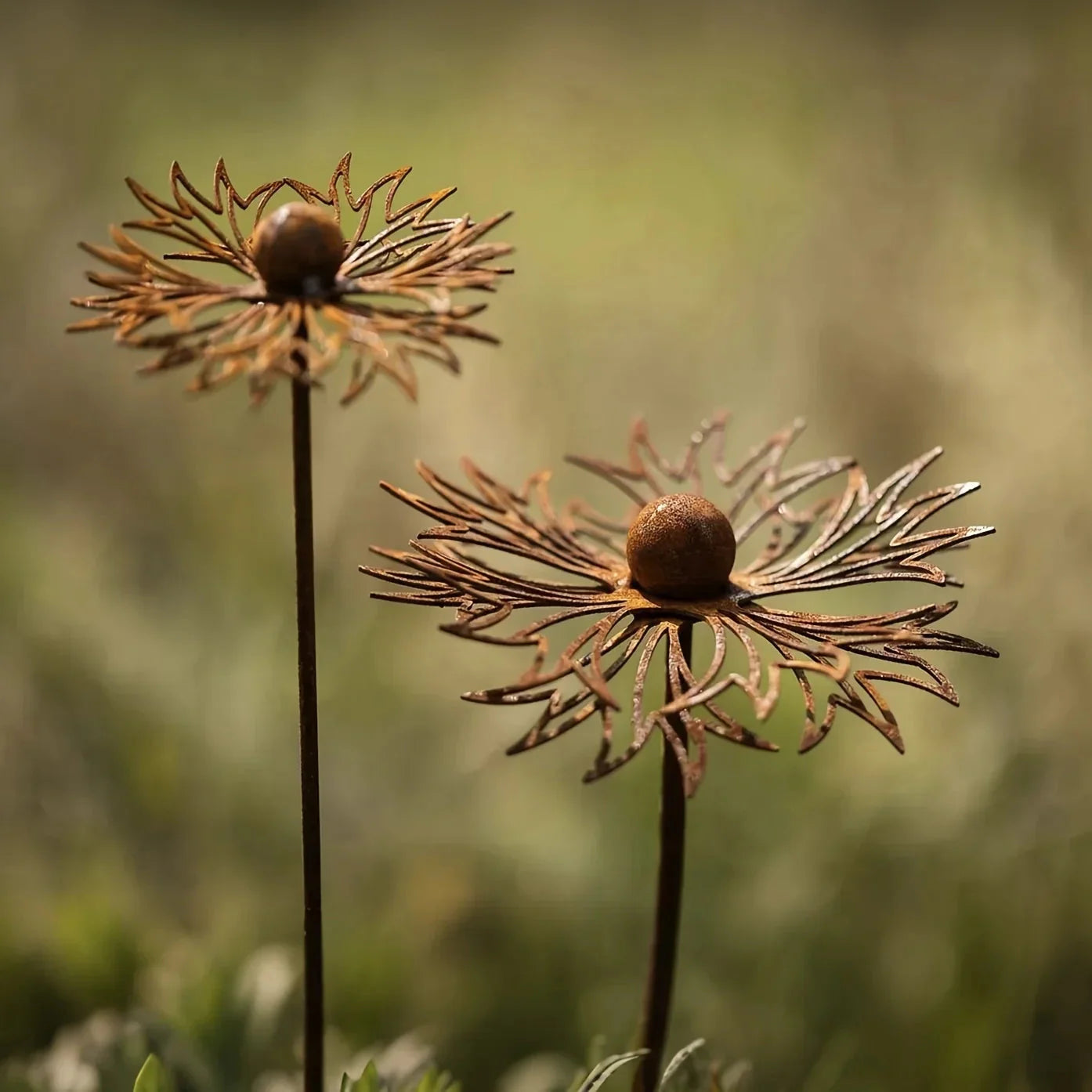 Rust-Finished Iron Flower Garden Stake