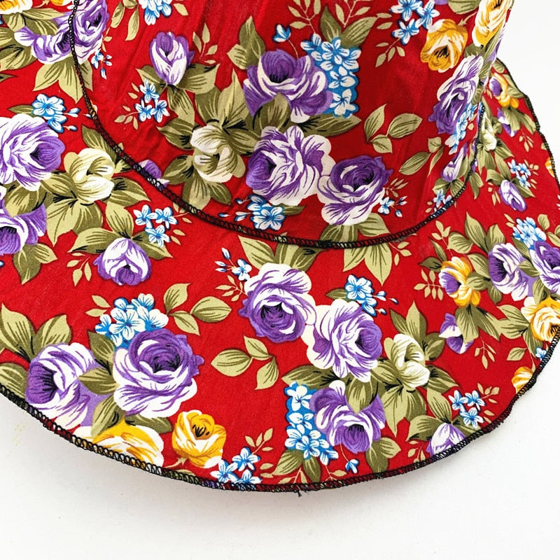 Floral Patterned Foldable Sun Hat Made of Bamboo