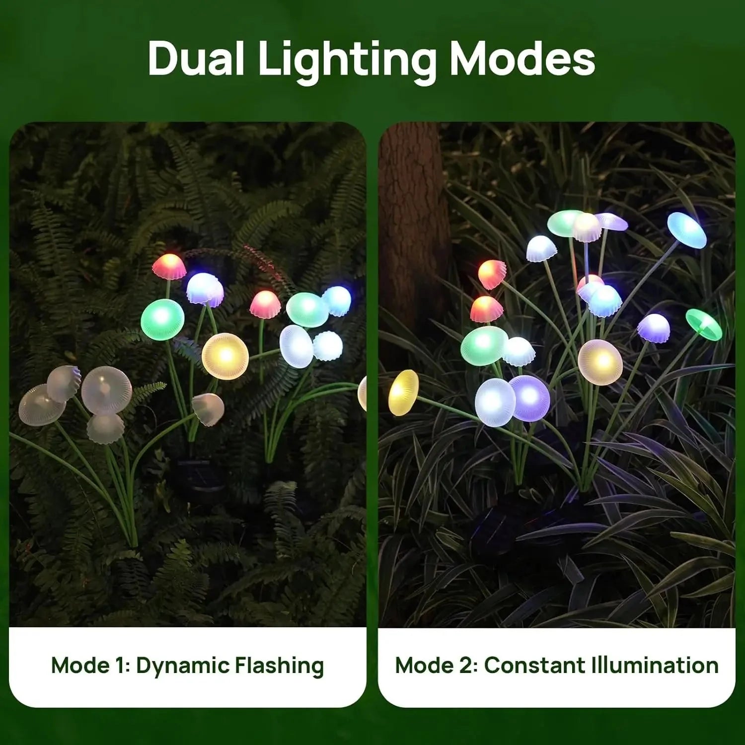 Set of 2 Solar Mushroom Lights – 6 Adjustable Heads, RGB or Warm White