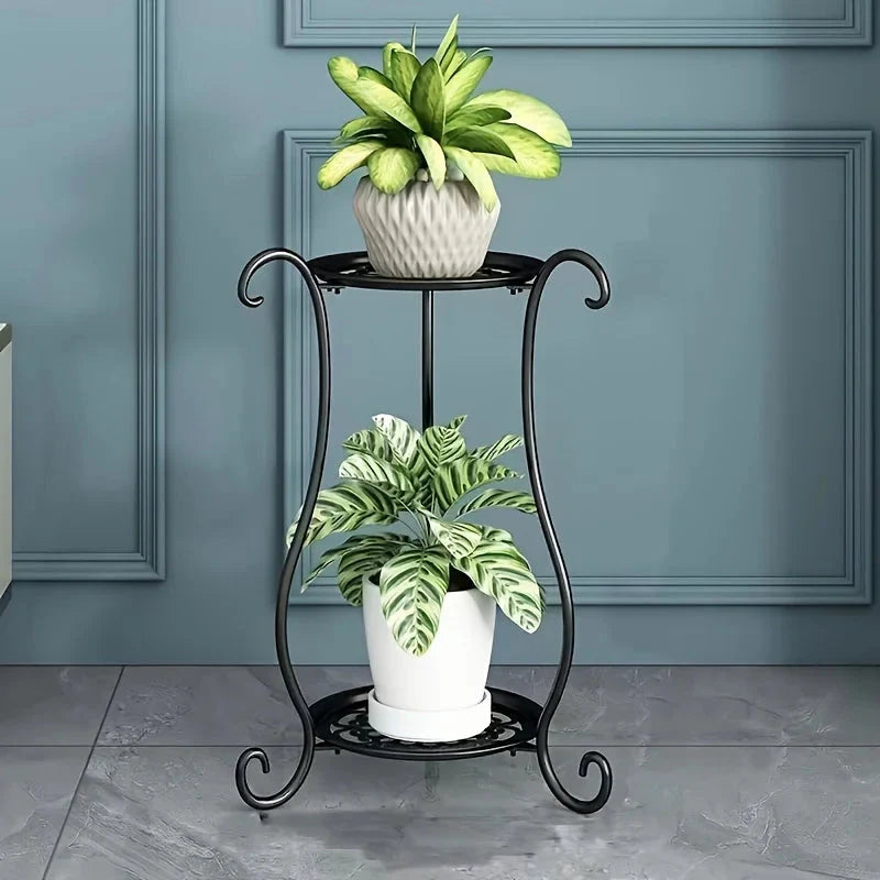 Two-Tiered Metal Plant Stand – Decorative Iron Shelf with Elegant Design