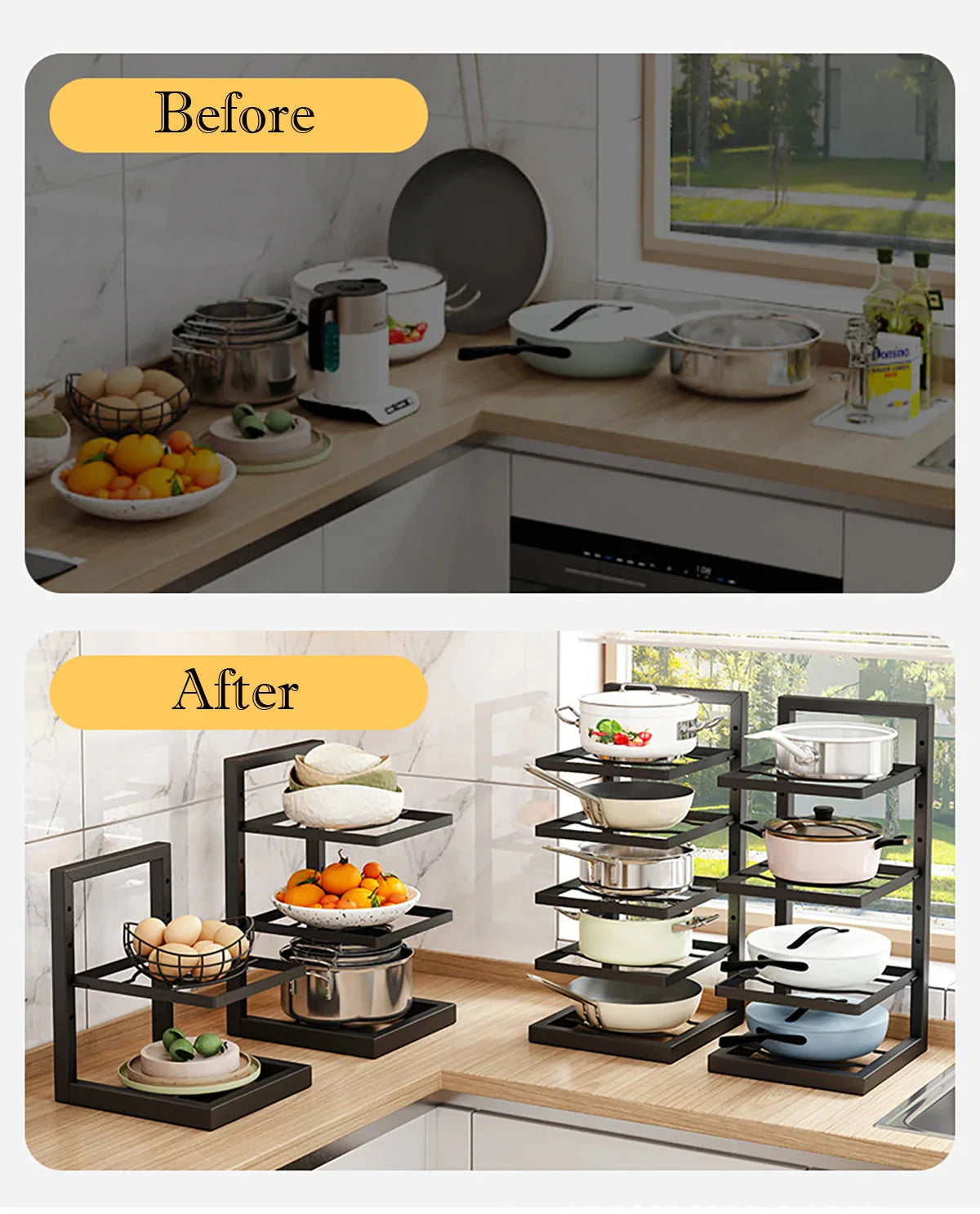 Adjustable Height Pot and Pan Organizer – Neatly Arrange Your Kitchen