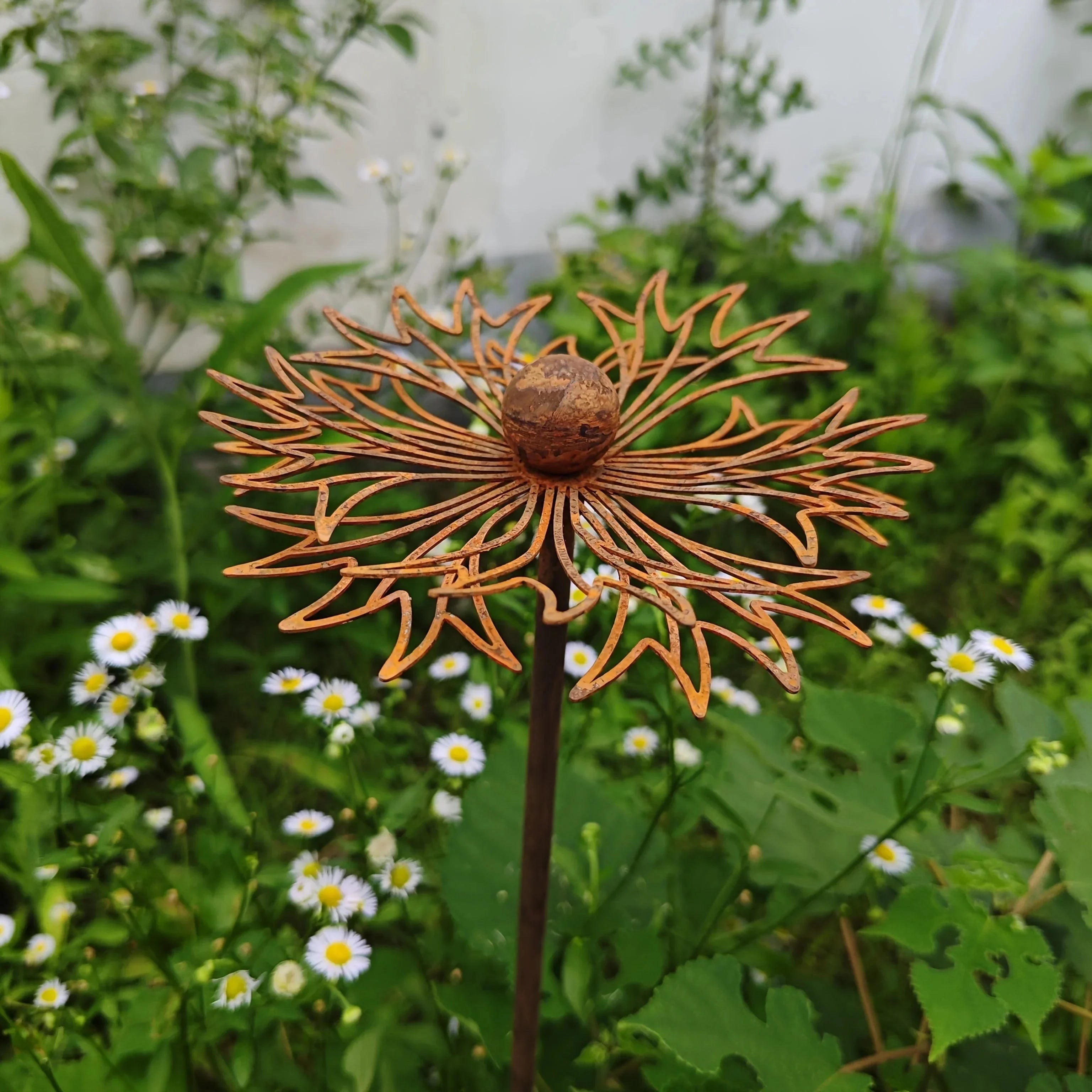 Rust-Finished Iron Flower Garden Stake