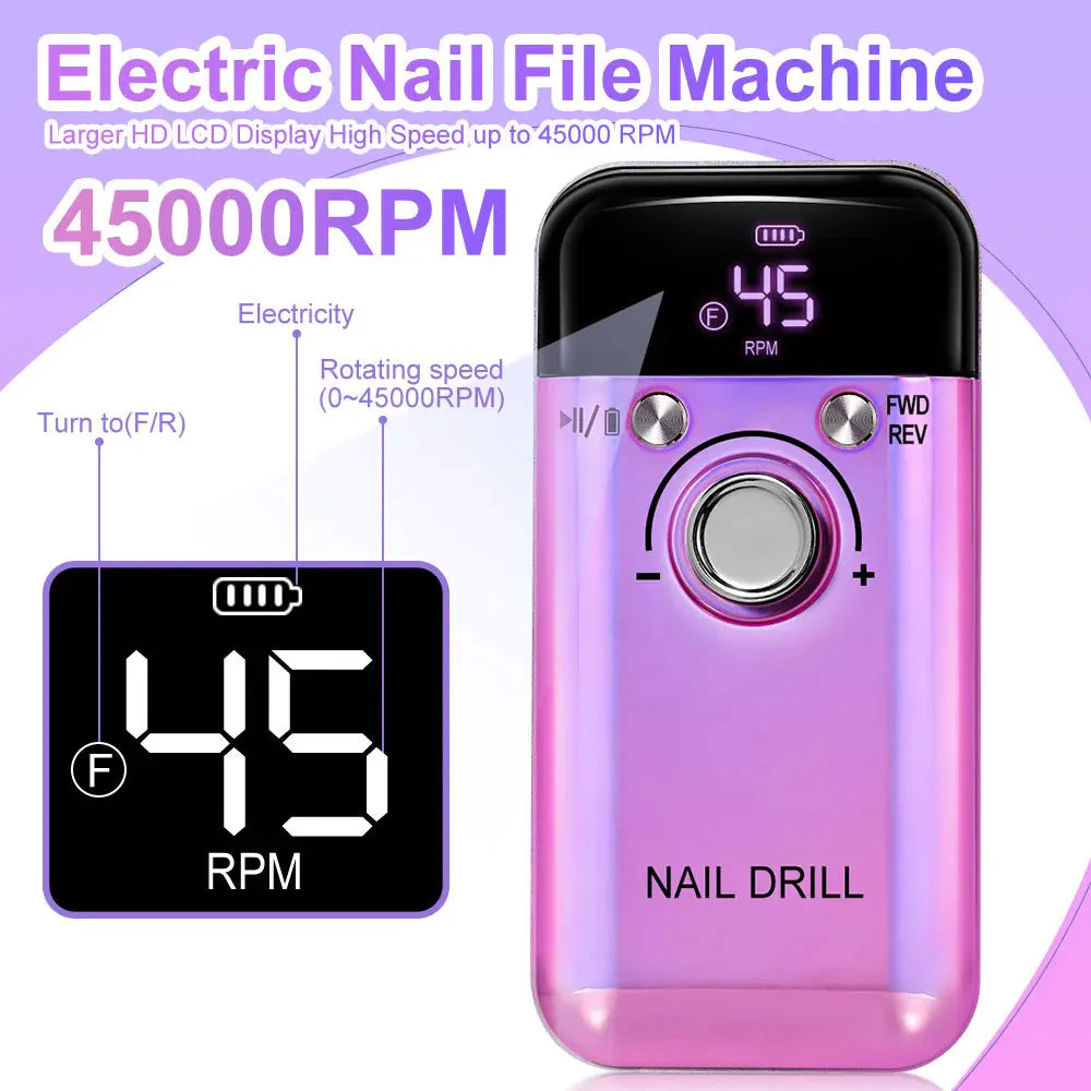 LCD Display Cordless Nail Drill – 45,000 RPM Speed