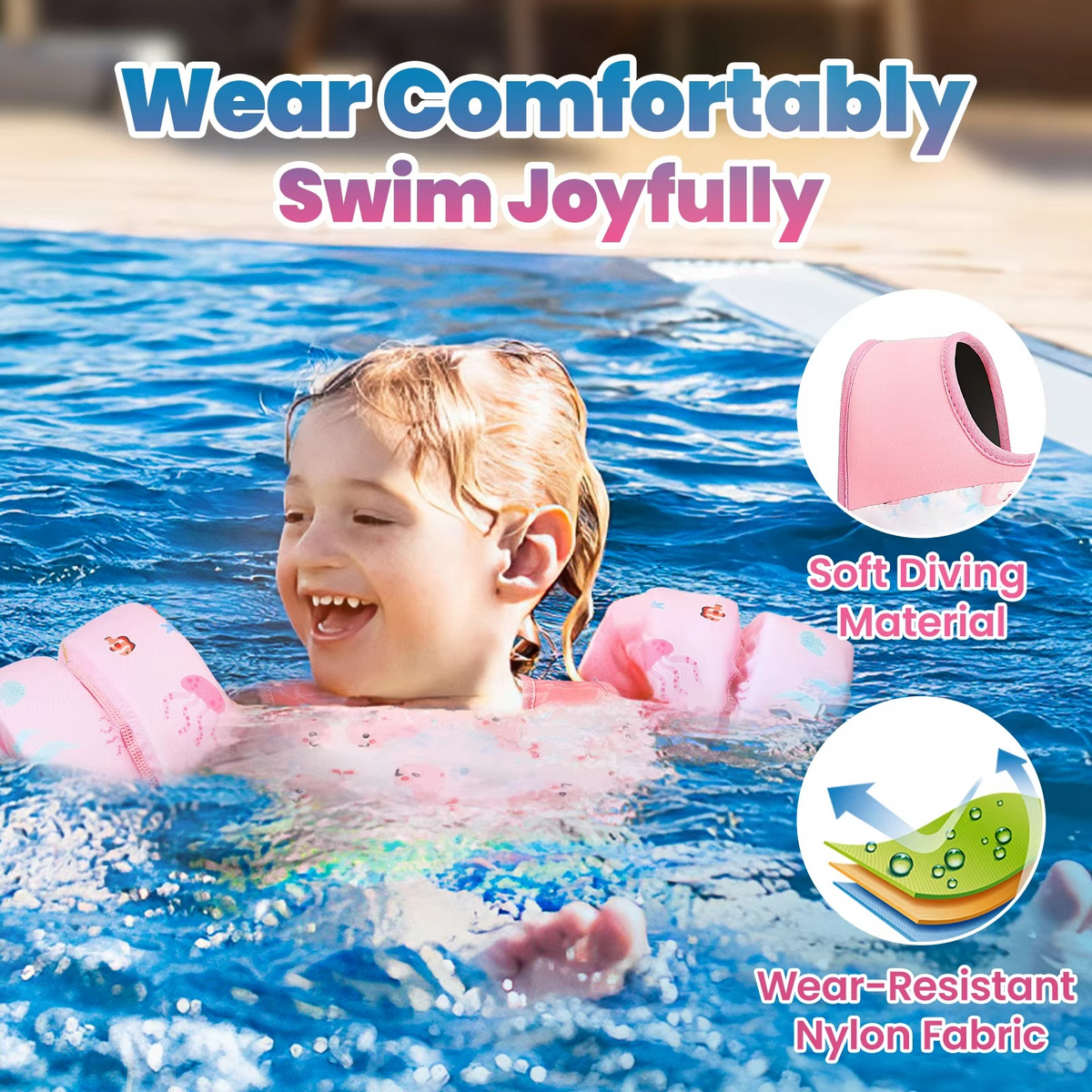 Children's Foam Swim Vest with Arm Floats and Safety Whistle