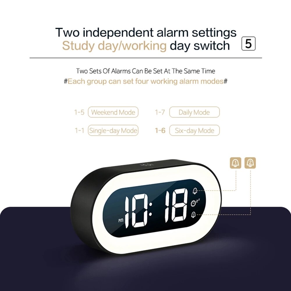 LED Digital Alarm Clock with Night Light and Soft Wake-Up Sounds