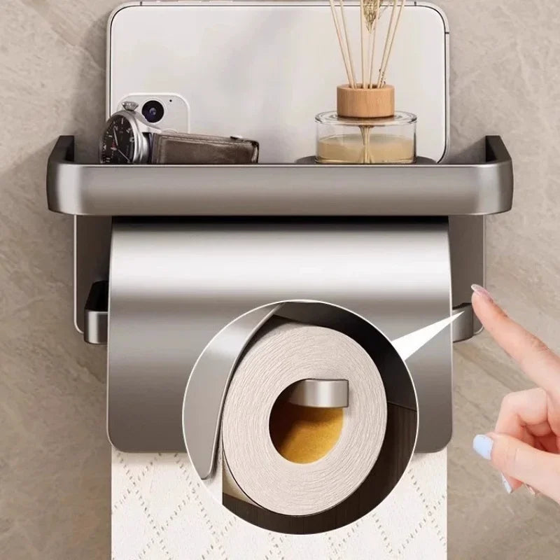 Wall-Mounted Toilet Paper Holder with Storage Shelf – Keeps Paper Dry