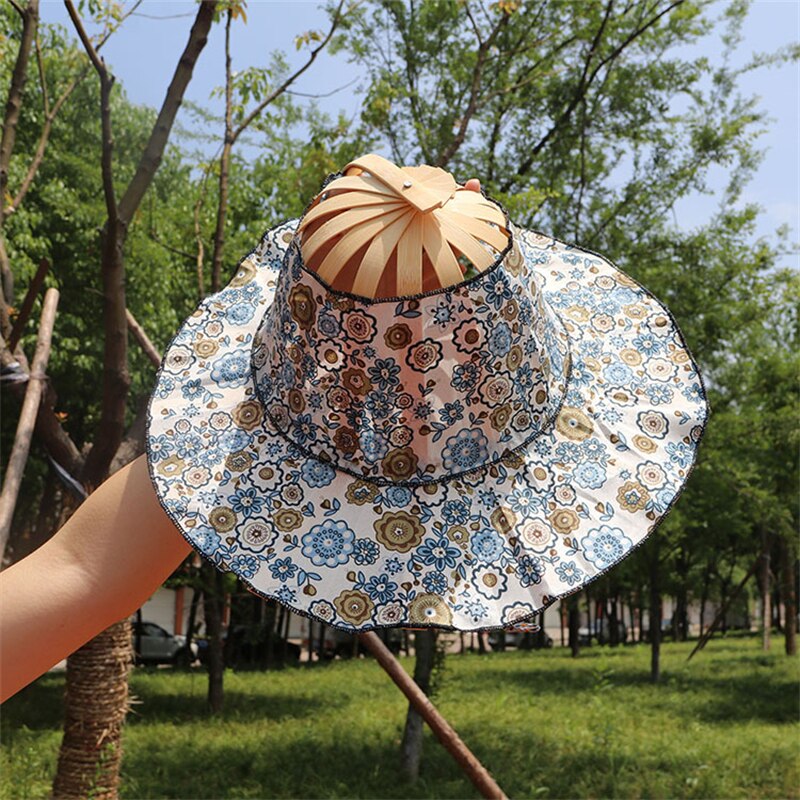 Floral Patterned Foldable Sun Hat Made of Bamboo