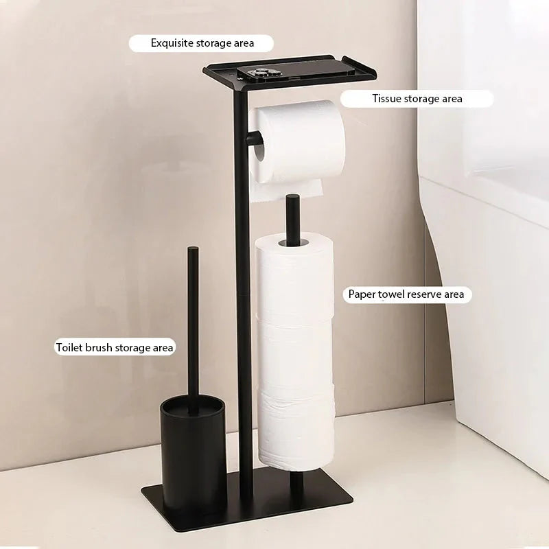 Bathroom Tissue Holder with Brush and Storage Shelf – Fits 4 Rolls