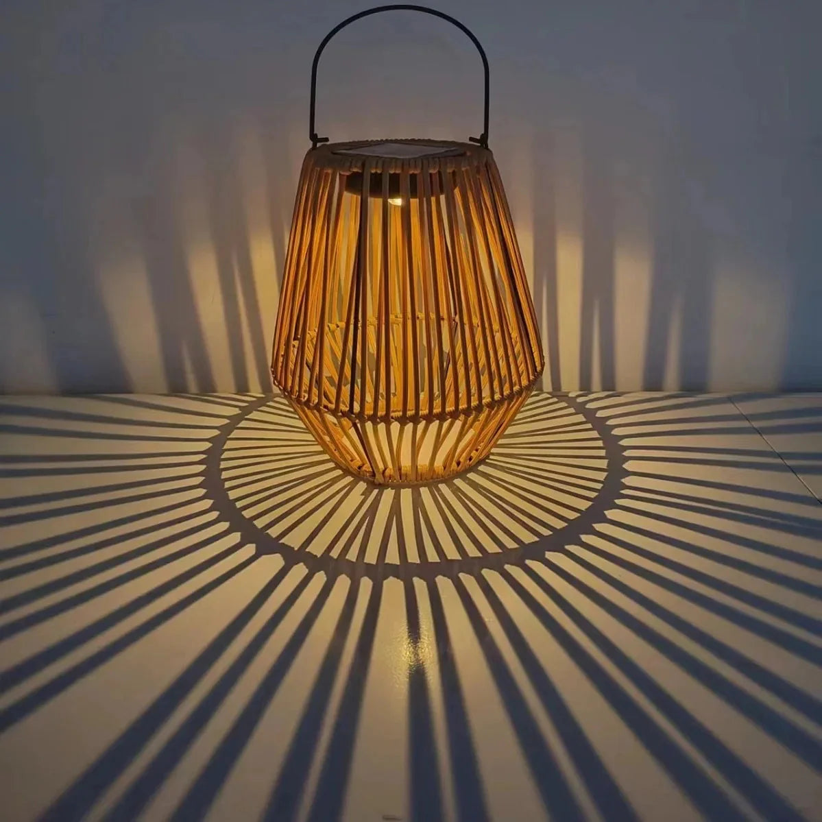 LED Solar Lantern with Rattan Design - Automatic Dusk Sensor