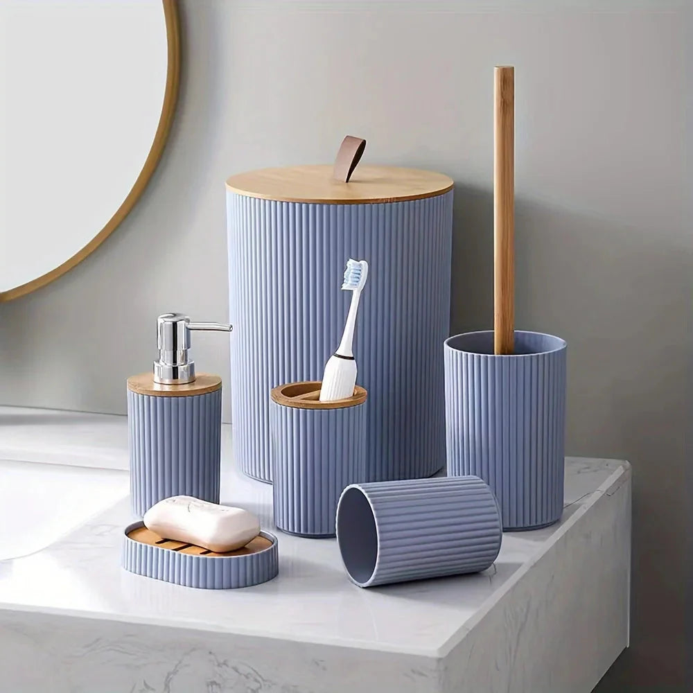 6-Piece Bathroom Collection with Bamboo Details