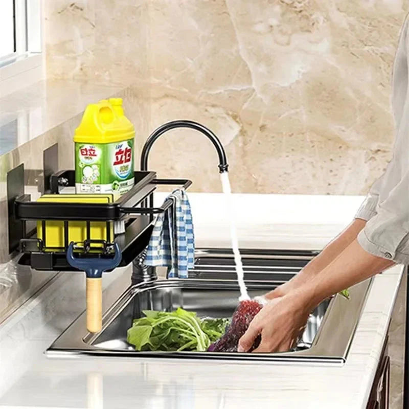 Self-Draining Aluminum Sink Organizer – No Drilling Required
