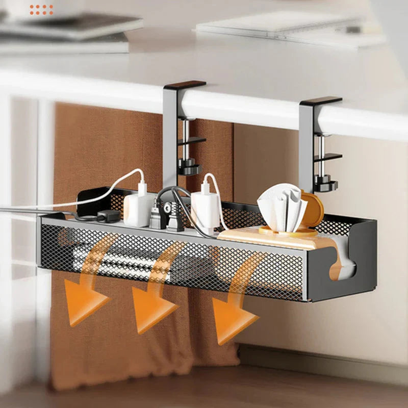 Under-Desk Cable Organizer Basket – No Drill Installation