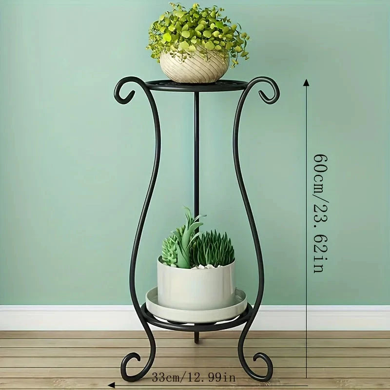Two-Tiered Metal Plant Stand – Decorative Iron Shelf with Elegant Design
