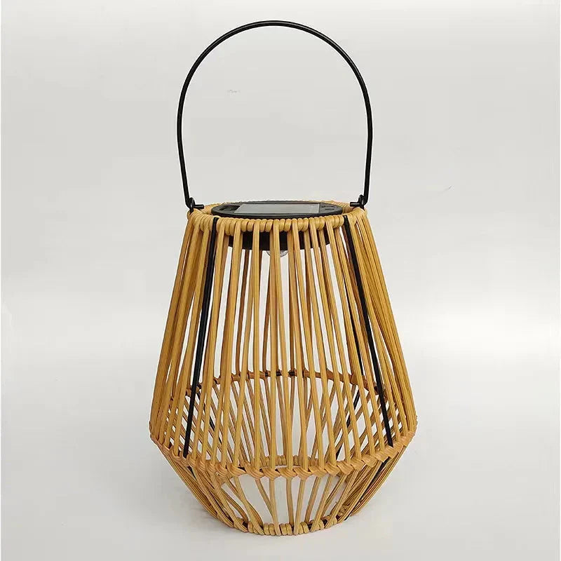 LED Solar Lantern with Rattan Design - Automatic Dusk Sensor