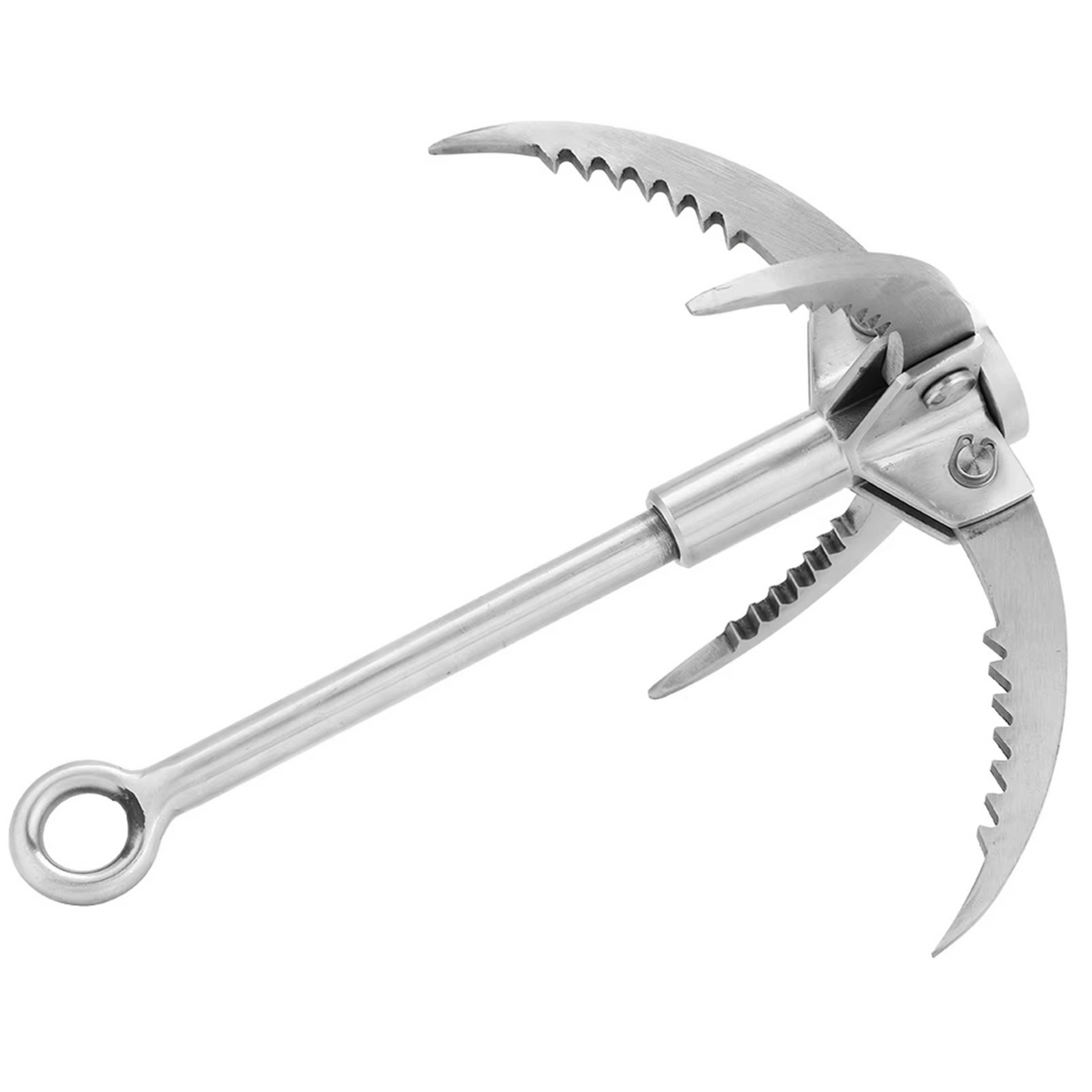Stainless Steel Folding Grappling Hook, 250lb Capacity, Four Sharp Prongs