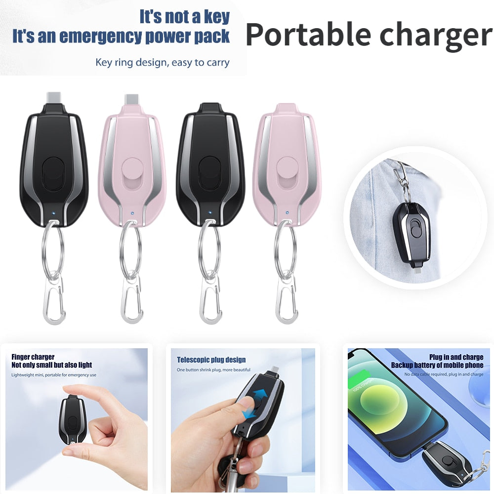 Waterproof Compact Power Bank with Keychain Attachment