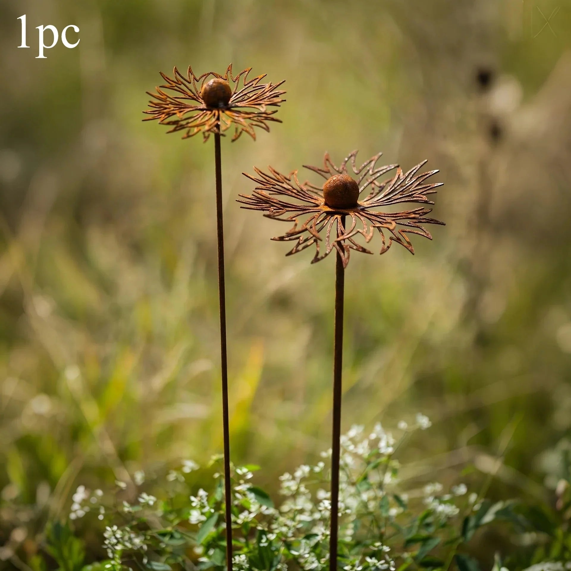Rust-Finished Iron Flower Garden Stake