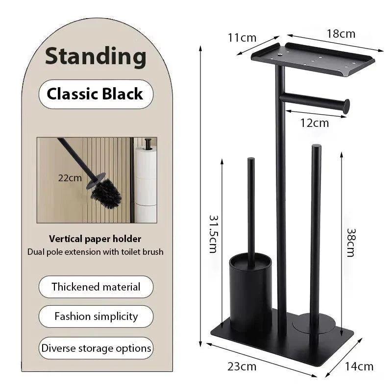 Bathroom Tissue Holder with Brush and Storage Shelf – Fits 4 Rolls