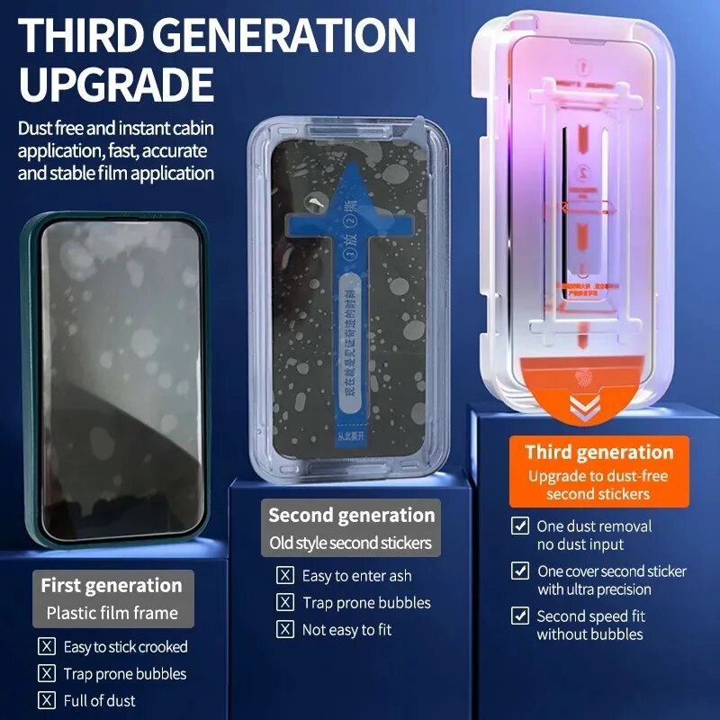 2-Pack Anti-Spy Tempered Glass Screen Protectors – Dust-Free with Alignment Kit