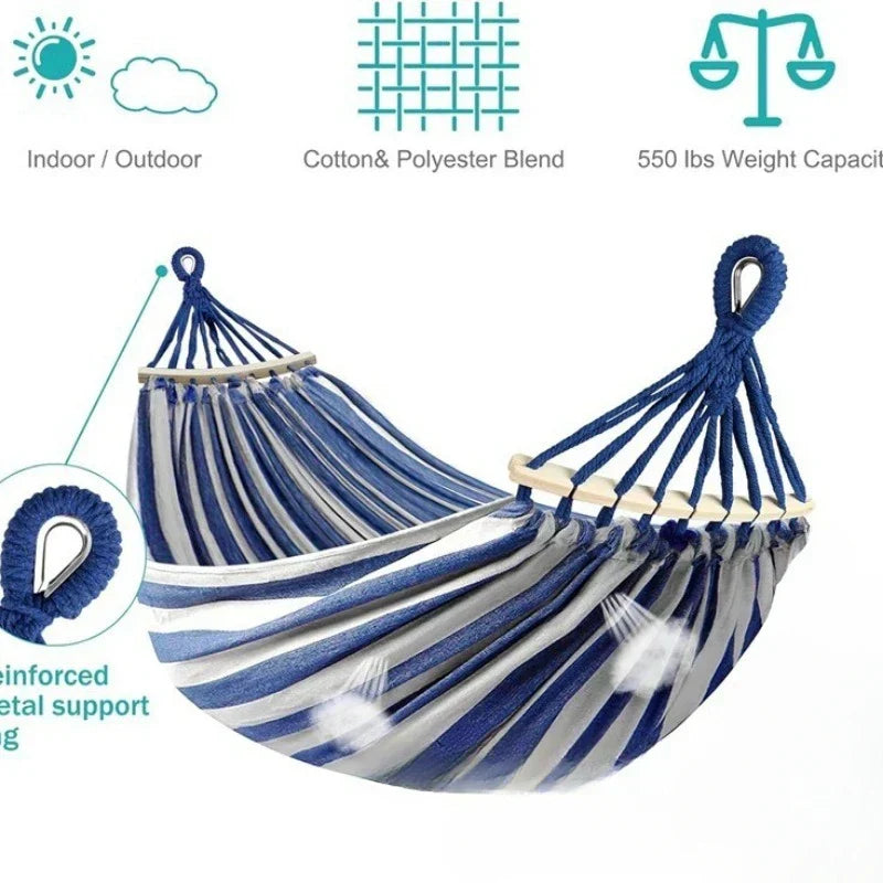 Double Canvas Hammock with Wooden Spreader Bars – Portable Design