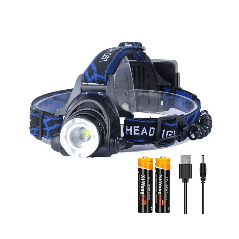 Waterproof LED Headlamp with Rechargeable Battery and Zoom Feature for Camping