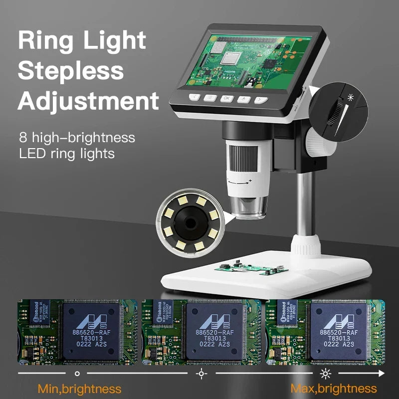1000X Zoom Digital Microscope with 4.3-Inch IPS Display for Coins and Soldering