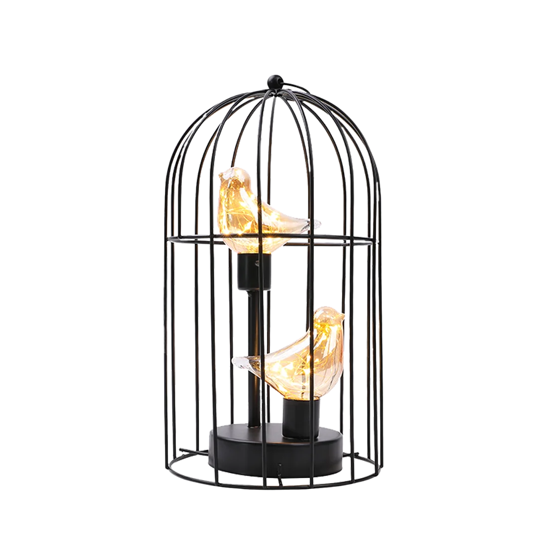 Table Lamp with Metal Birdcage Design and Bird Accent – Warm White Fairy Light